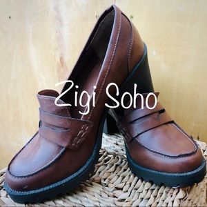 Zigi Soho Dark Leather Loafers w/ Chunky Heel - 8